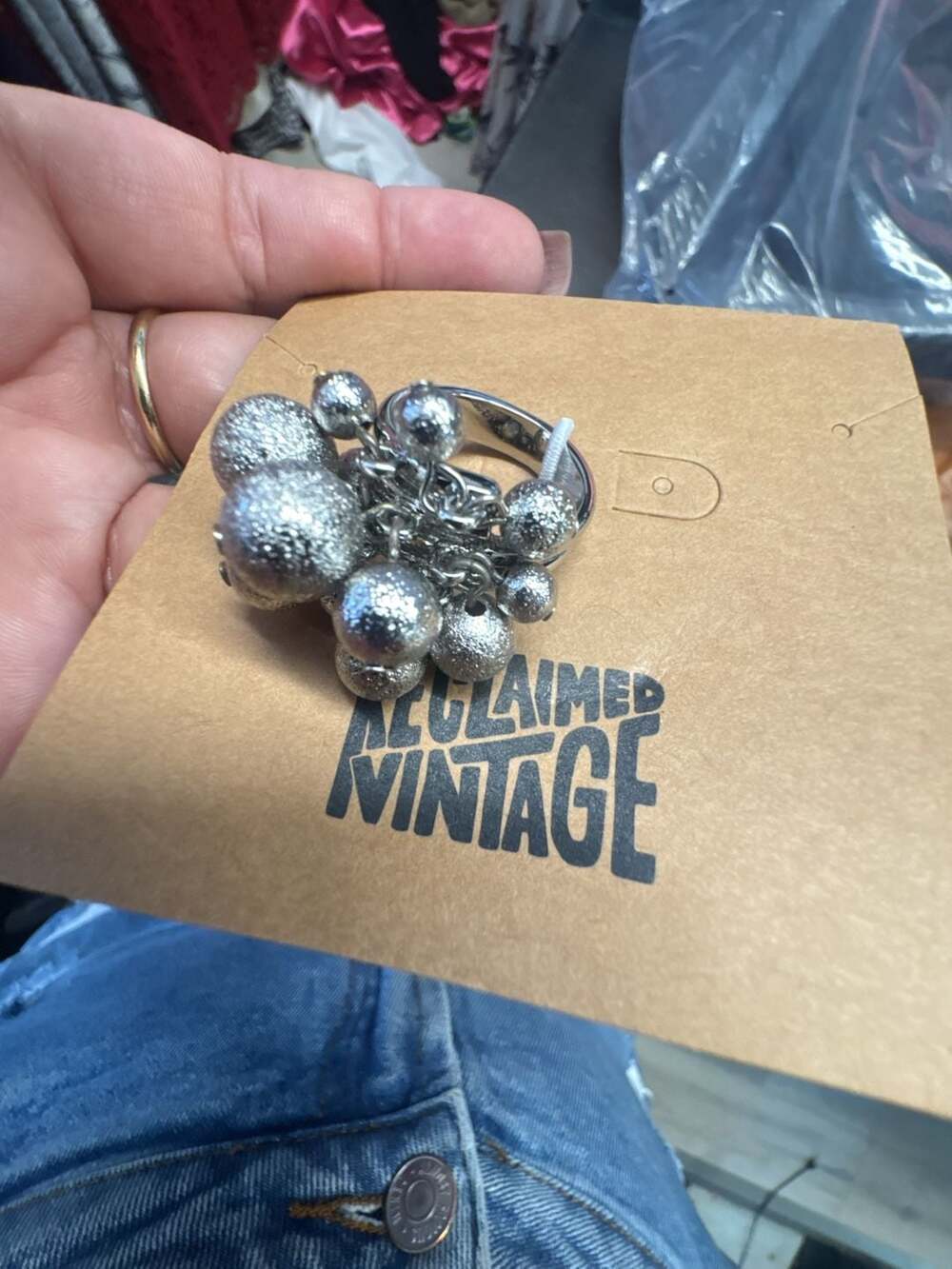 Reclaimed Vintage charm ring with silver-tone textured beads
